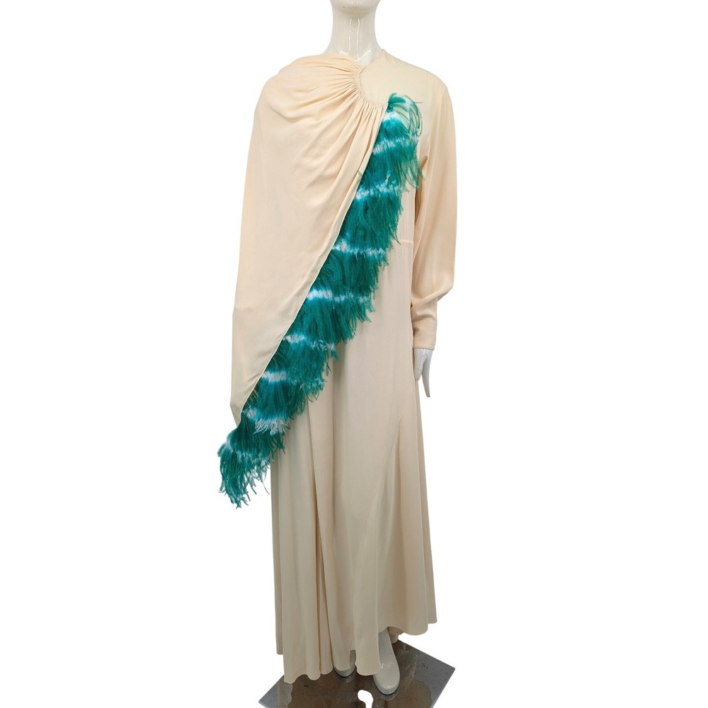 Dries Van Noten FW 2018 Runway Look 28 Feather Draped Maxi Dress Ivory